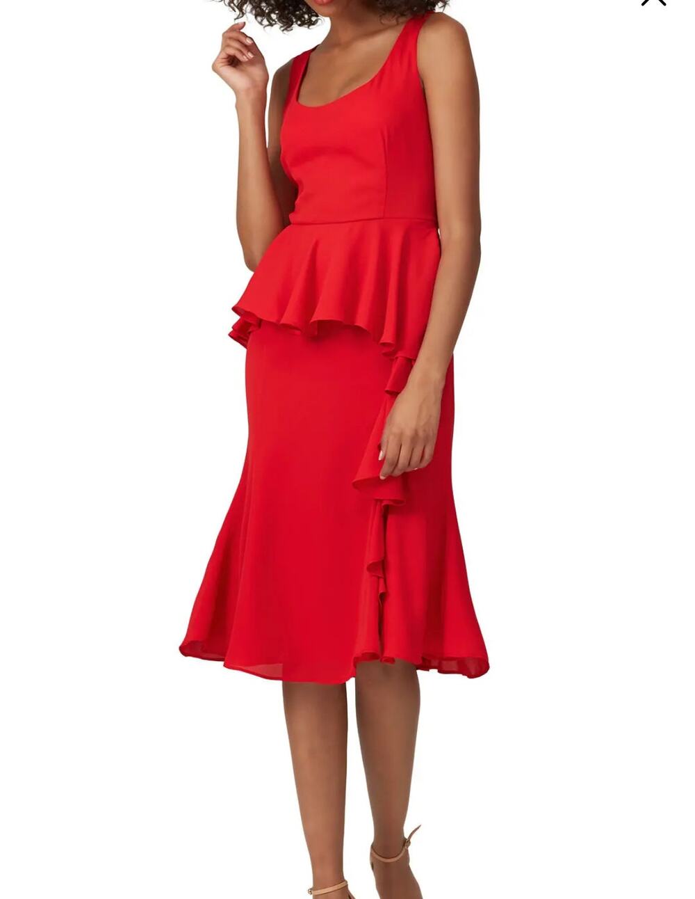 Prabal Gurung Red Sleeveless Ruffle Midi Dress Sz 6